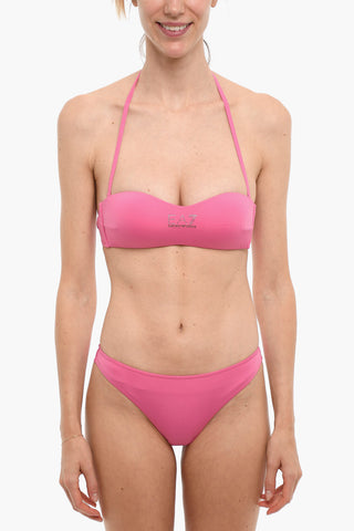 EMPORIO Solid Color Bandeau Bikini with Rhinestone Logo