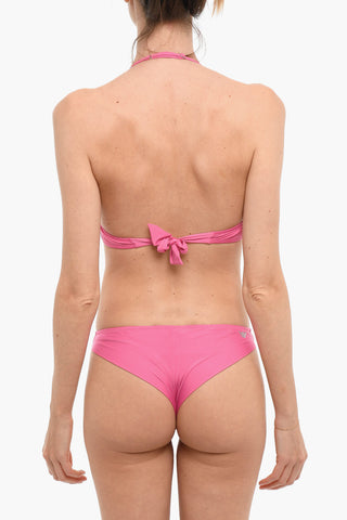 EMPORIO Solid Color Bandeau Bikini with Rhinestone Logo