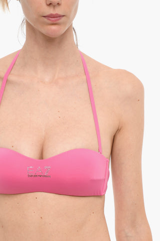 EMPORIO Solid Color Bandeau Bikini with Rhinestone Logo