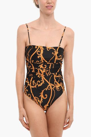 Baroque Motif Bandeau One-Piece Swimsuit