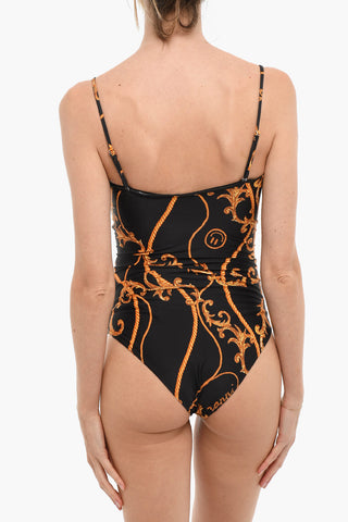 Baroque Motif Bandeau One-Piece Swimsuit