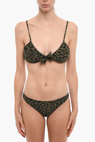 Animal Patterned Triangle Bikini with Front Bow