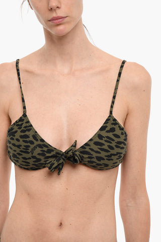 Animal Patterned Triangle Bikini with Front Bow