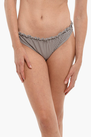 Slip Bikini a Righe Awning con Dettagli Volant