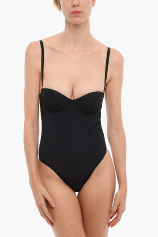 Solid Color One Piece Swimsuit with Golden Details