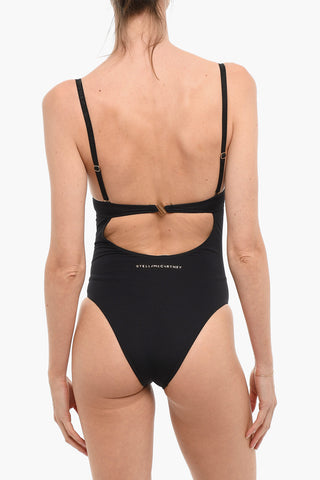 Solid Color One Piece Swimsuit with Golden Details