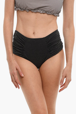 High Waist Lurex Bikini Bottom with Ruched Detailing