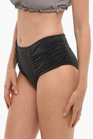 High Waist Lurex Bikini Bottom with Ruched Detailing