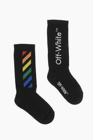 Ribbed Long Socks with Contrasting Logo Embroidery