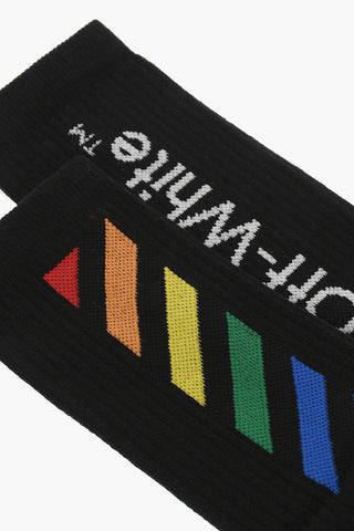 Ribbed Long Socks with Contrasting Logo Embroidery
