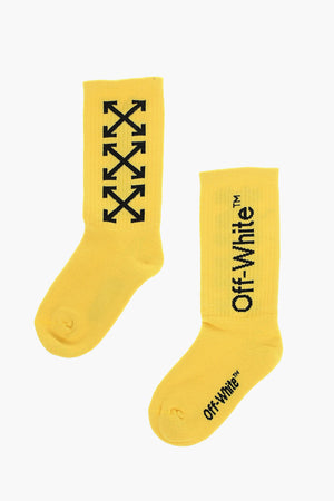 Ribbed Long Socks with Contrasting Logo Embroidery