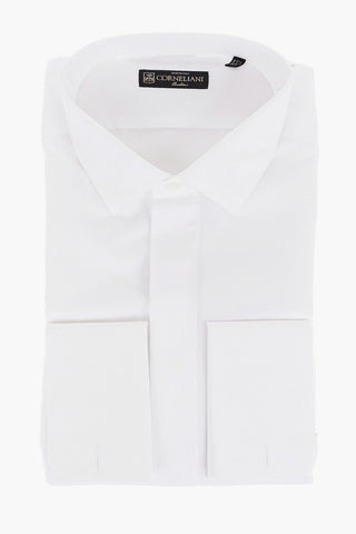 Camicia in Cotone Jacquard con Abbottonatura Nascosta