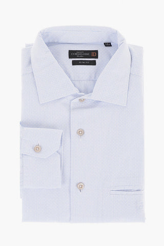 ID Slim Fit Cotton Shirt with Micro Striped Motif