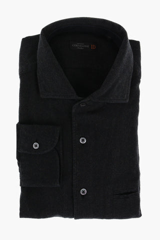 ID Cotton Flannel Shirt with Herringbone Motif