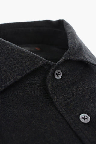 ID Cotton Flannel Shirt with Herringbone Motif