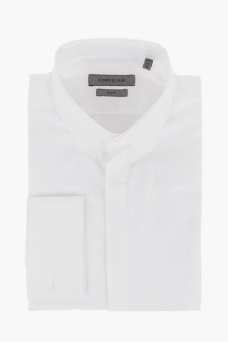 Hidden Buttoning Hopsack Cotton Shirt