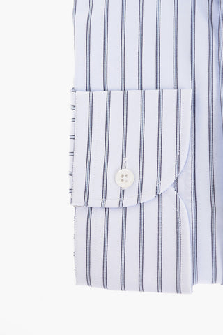 Standard Collar Cotton Shirt with Balanced Stripe Motif