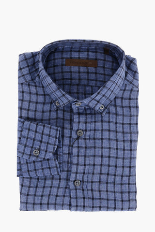 ID Windowpane Flax Shirt with Button-down Collar