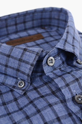 ID Windowpane Flax Shirt with Button-down Collar