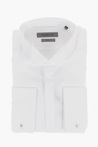 Camicia Slim Fit in Cotone Twill con Collo Wing Tip