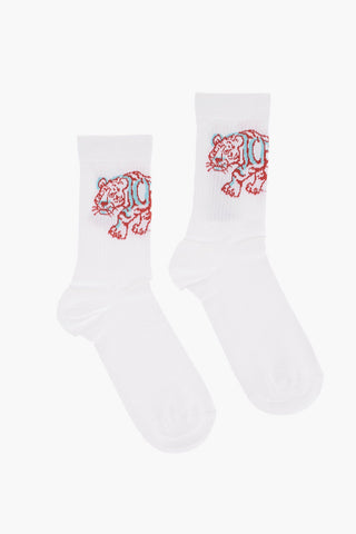 Ribbed Long Socks with Tiger Embroidery