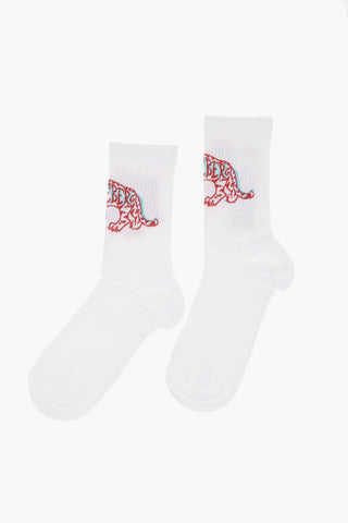 Ribbed Long Socks with Tiger Embroidery