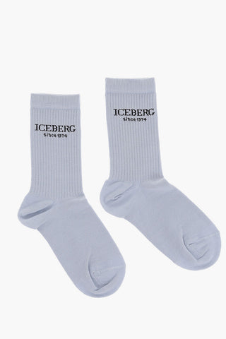 Ribbed Long Socks with Embroidered Logo