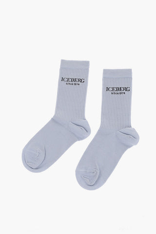 Ribbed Long Socks with Embroidered Logo