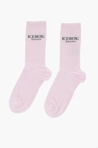Ribbed Long Socks with Embroidered Logo