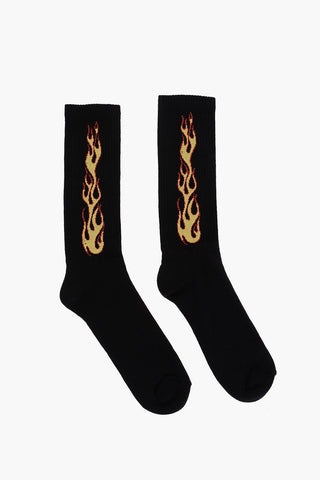 Cotton Long Socks  with Embroidery Flames