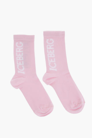 Calzini in Nylon Stretch con Logo a Contrasto
