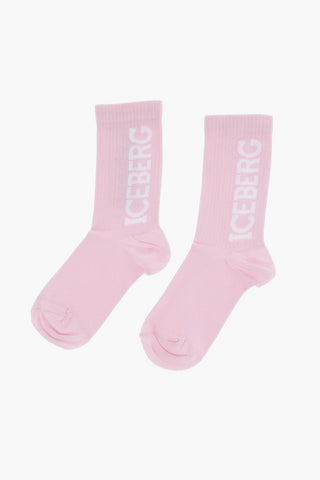 Calzini in Nylon Stretch con Logo a Contrasto