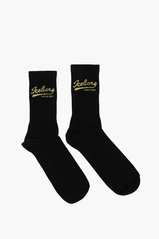 Ribbed Long Socks with Embroidered Logo