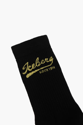 Ribbed Long Socks with Embroidered Logo