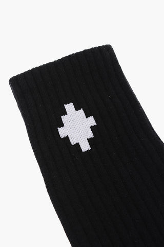 Ribbed Long Socks with Embroidered Logo