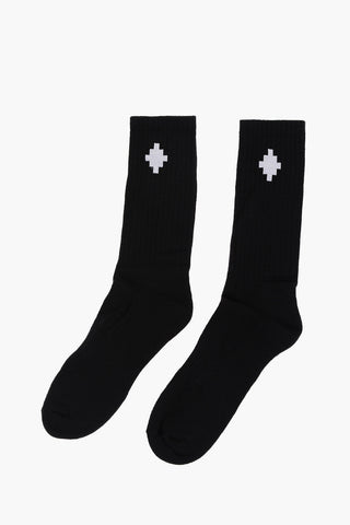 Ribbed Long Socks with Embroidered Logo
