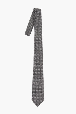 Silk Tie with All-Over Embroidered Logo