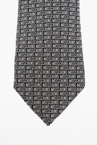 Silk Tie with All-Over Embroidered Logo