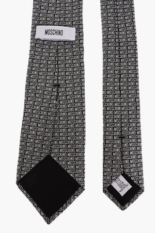 Silk Tie with All-Over Embroidered Logo