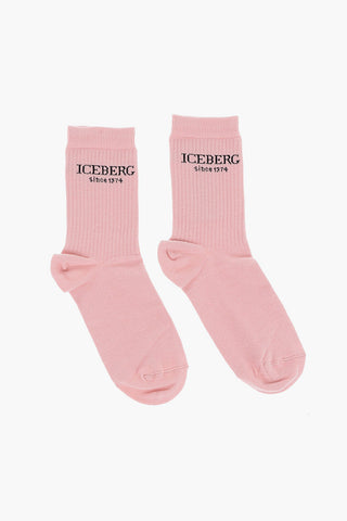 Ribbed Socks with Embroidered Contrasting Logo