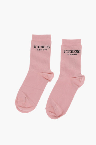 Ribbed Socks with Embroidered Contrasting Logo