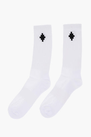 Ribbed Long Socks with Contrasting Logo