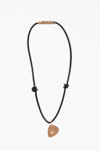 Braided Leather Necklace with Medusa Motif Golden Effect Pendant