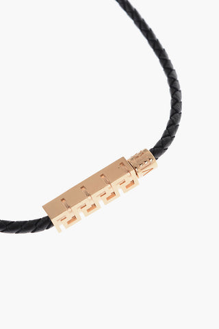 Braided Leather Necklace with Medusa Motif Golden Effect Pendant