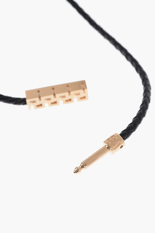 Braided Leather Necklace with Medusa Motif Golden Effect Pendant