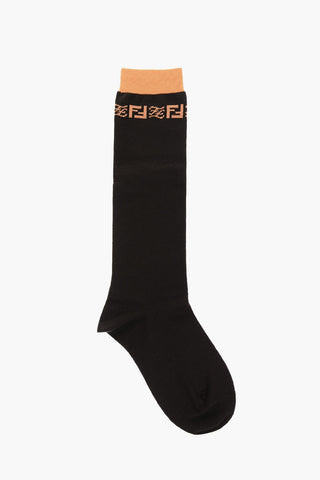 Cotton Blend Long Socks with Contrasting Details