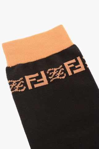 Cotton Blend Long Socks with Contrasting Details