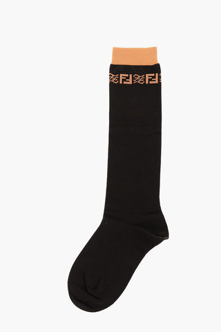 Cotton Blend Long Socks with Contrasting Details