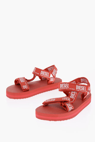 T-Strap Sandals with Logo Straps