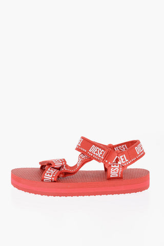 T-Strap Sandals with Logo Straps